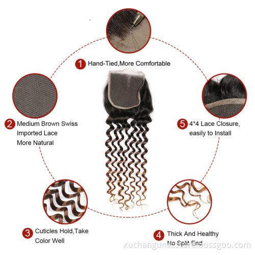 100% Virgin Cuticle Aligned Human Hair Extension,machine weft hair deep wavy bundles,blonde clip-in hair straight ombre color